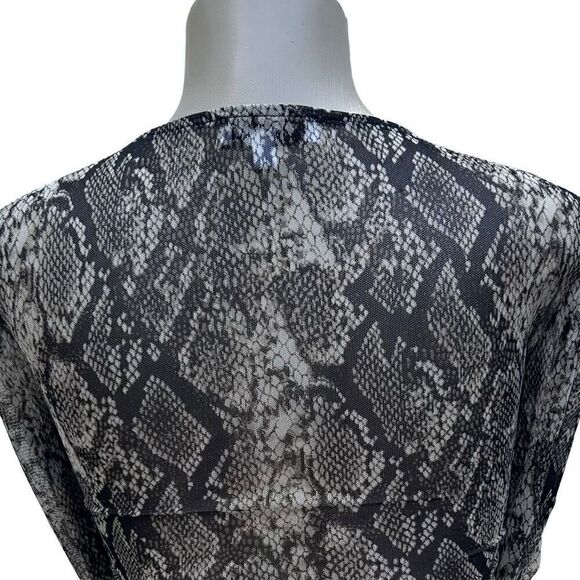 Ten Sixty Sherman Long Sleeve Top Small Tan & Black Snakeskin Semi Sheer Ruched - Picture 8 of 11